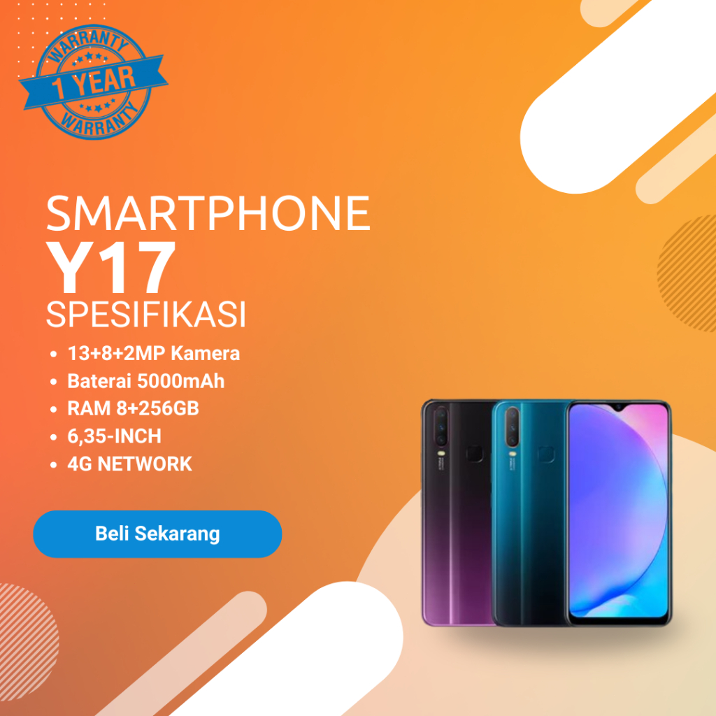 HP VIVO Y17 SMARTPHONE  RAM 8GB/256GB BATERAY 5000mAh GARANSI 1 TAHUN