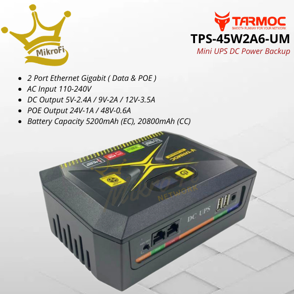 Jual Tarmoc TPS-45W2A6-UM | Mini UPS DC Power Supply USB 5V/2.4A, 9V/2A ...