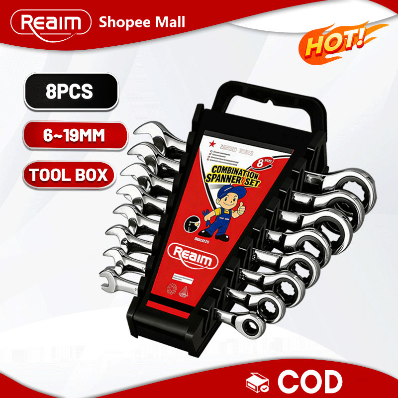 Jual REAIM kunci set lengkap 8Pcs Kunci Ring Pas Kombinasi 6-19MM Full ...