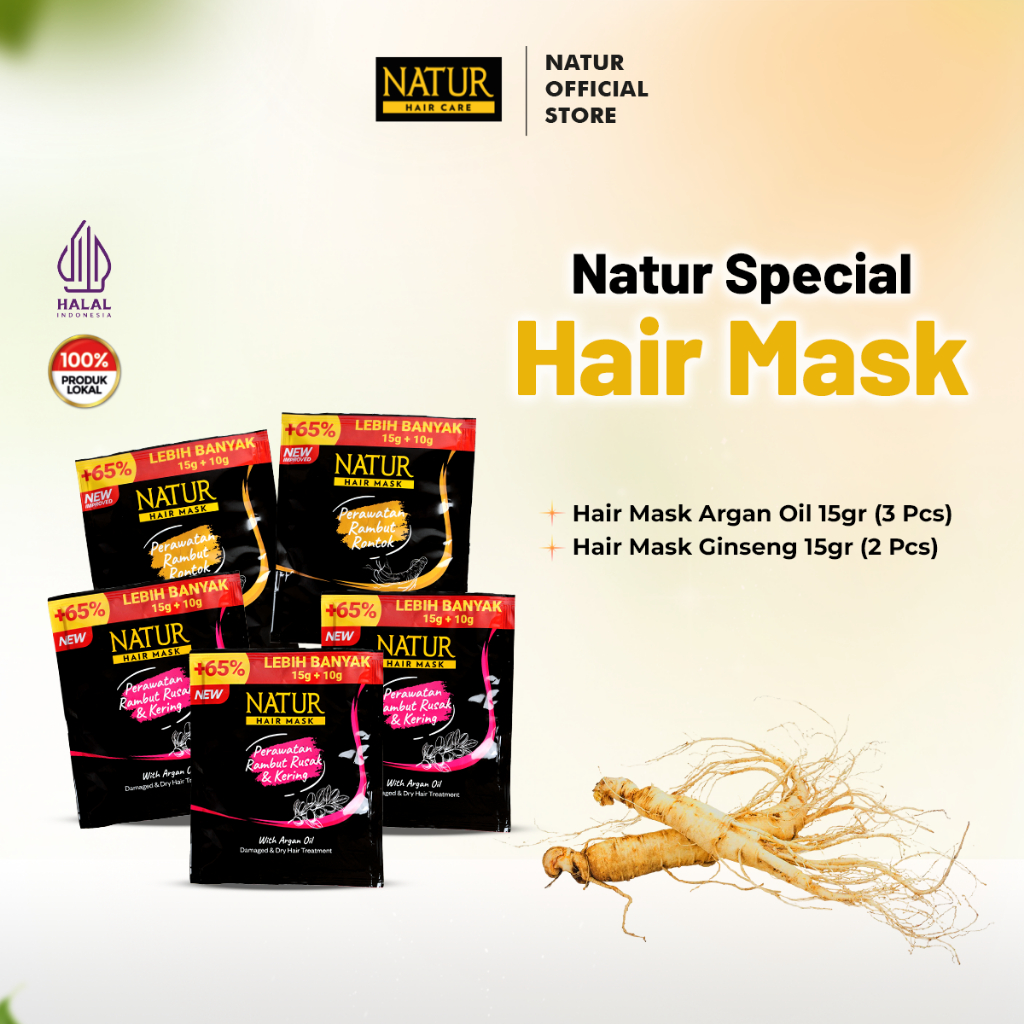 Jual Natur Special Hair Mask Olive Oil 3pcs & Hair Mask Ginseng 2pcs ...