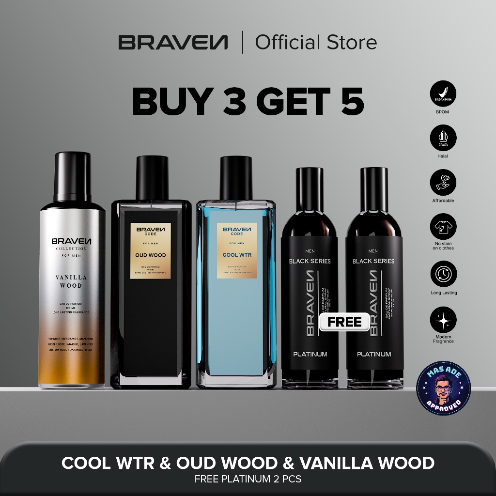 Jual [BUY 3 GET 5] Braven Code Cool WTR EDP + Braven Code Oud Wood EDP ...