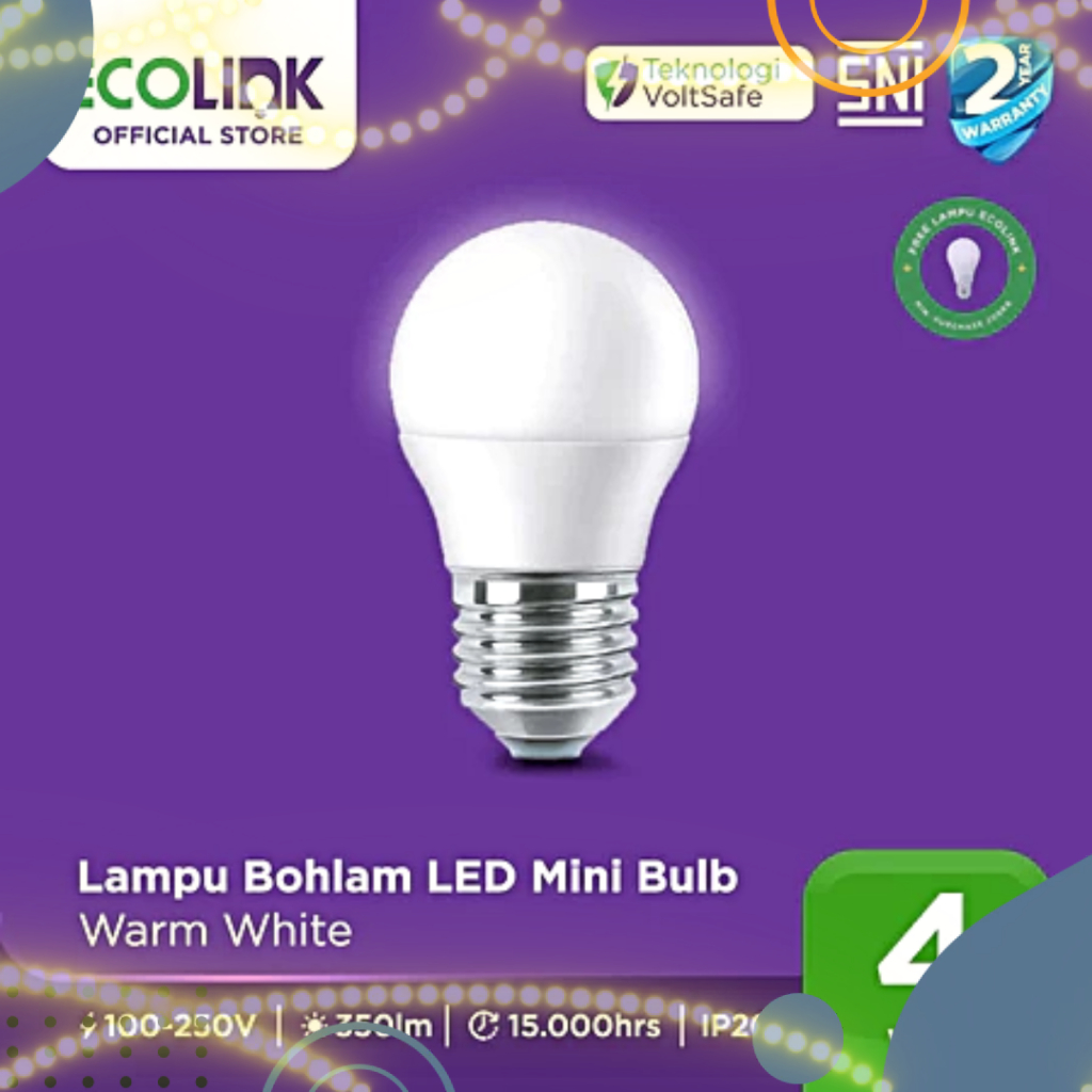 Jual Ecolink Lampu Bohlam LED Mini Bulb 4W Kuning Warm White | Shopee ...