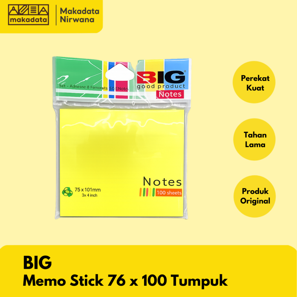 Jual BIG MEMO STICK/NOTE KERTAS/MEMO TEMPEL 76X100 TUMPUK (1 SET ...