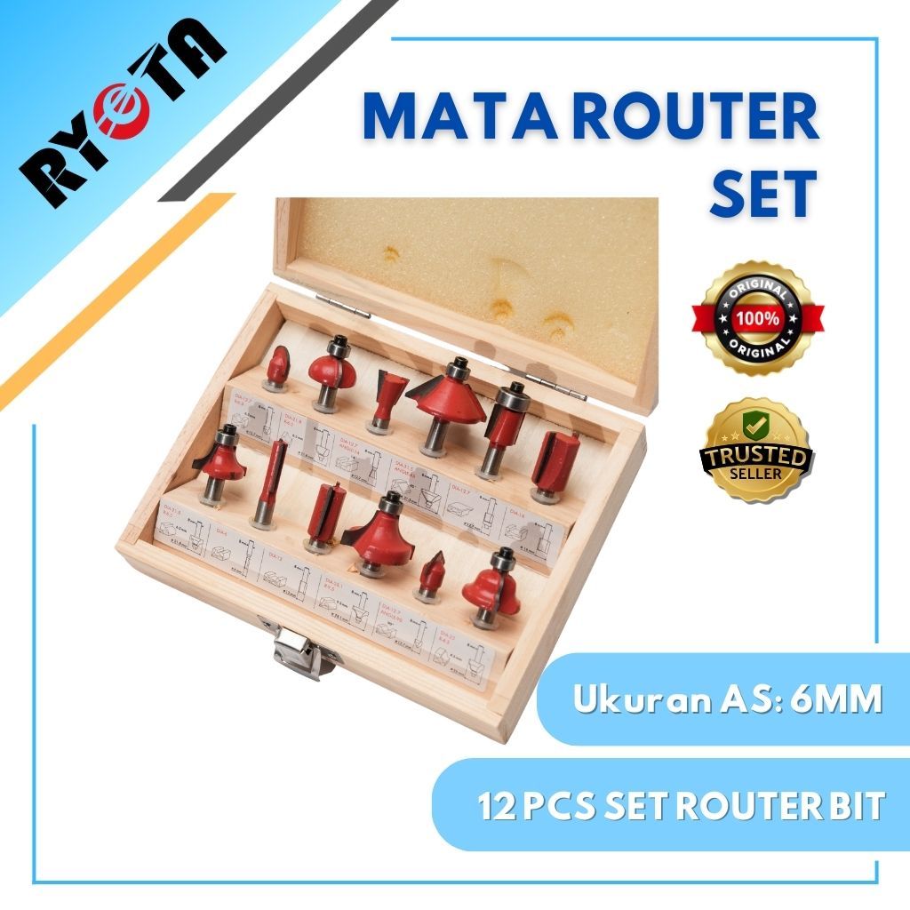 Jual Router Bit Set 12pcs / Mata Trimmer / Mata Profil / Mata Router ...