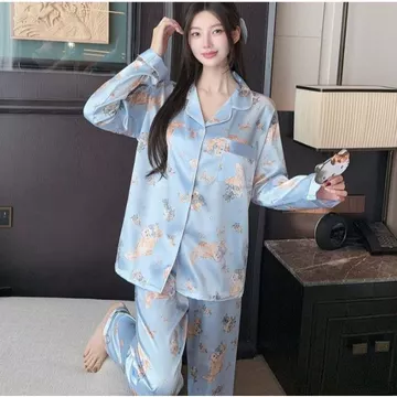 LL3 Setelan Baju Tidur Piyama Wanita Dewasa Satin Premium Lengan Panjang Celana Panjang