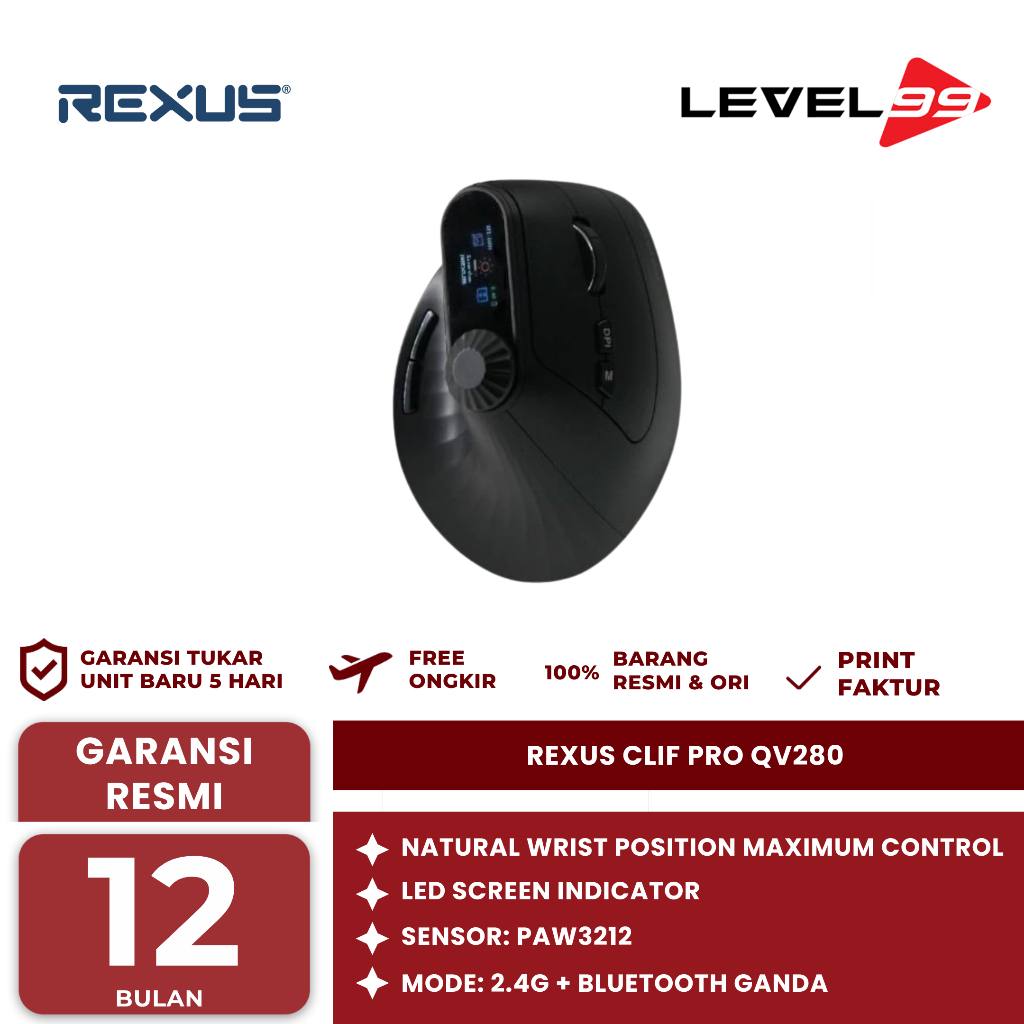 Jual REXUS CLIF PRO QV280 / QV-280 MOUSE OFFICE ERGONOMIC VERTICAL ...