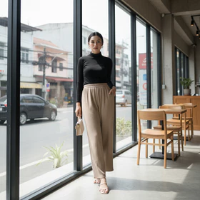 Celana Kulot Wanita Bahan Knit Premium Full Karet Pinggang