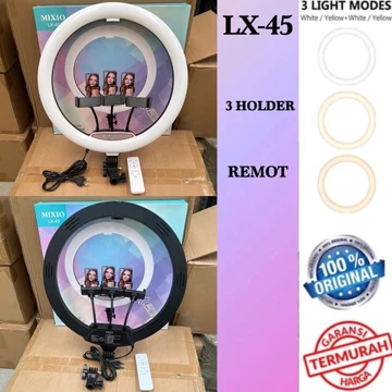Paket Set Ring Light Jumbo 45cm Tripod 2m 3 Phone Holder HP Studio Live Tiktok Shopee Blog Vlog