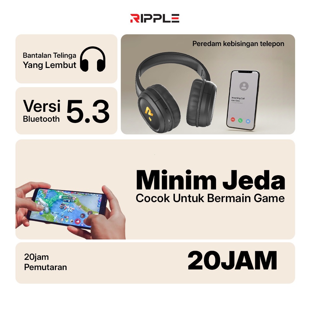 Jual RIPPLE RHB A010 Headphone Bluetooth V6.0 ANC Noise Cancelling 3 ...