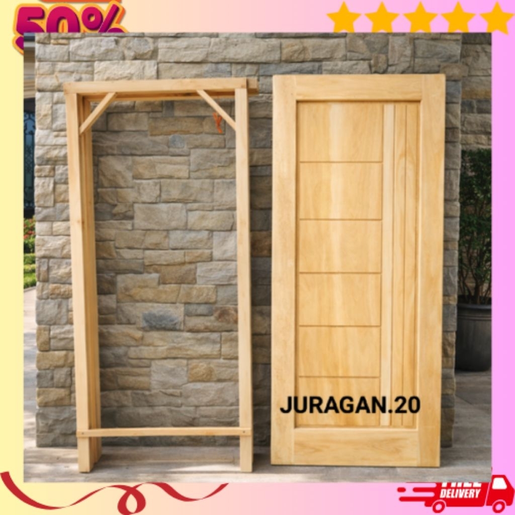 Redy Stok Pinti+Kusen Rumah Kayu Mahoni Pintu Depan Pintu Kamar Moderen