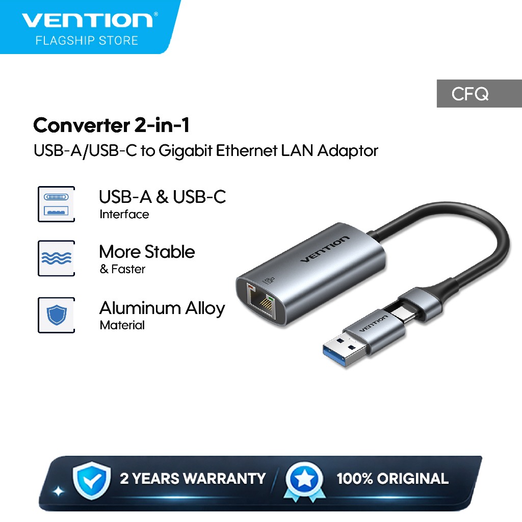 Jual Vention Adapter Converter 2in 1 USB A / USB Type C to Gigabit ...