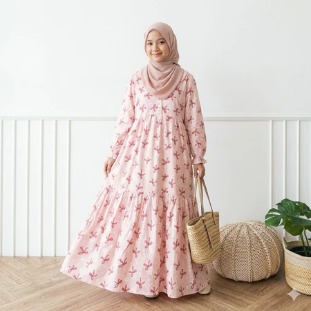 Baju Muslimah Anak Perempuan Motif Flower | Baju Gamis Anak Bahan Rayon