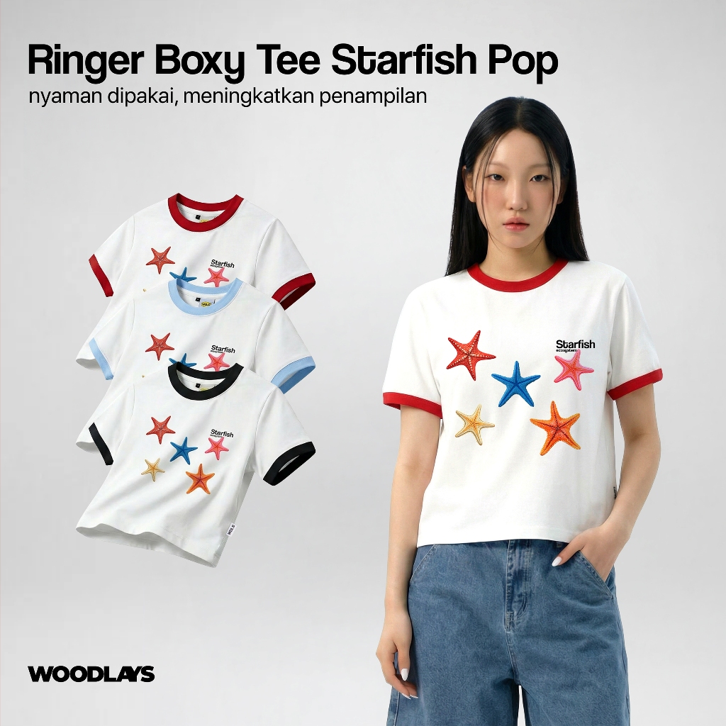 Jual Woodlays Ringer Boxy Tee Starfish Pop | Shopee Indonesia