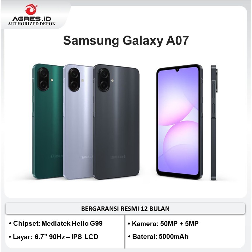 Samsung Galaxy A07 4/128GB - Mediatek Helio G99 | 6.7 inci 90Hz IPS LCD | 50MP | Garansi Resmi
