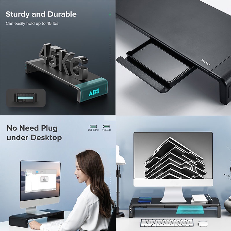 Jual LLANO Q5 Monitor Stand Computer Monitor Screen Raise Table Display ...