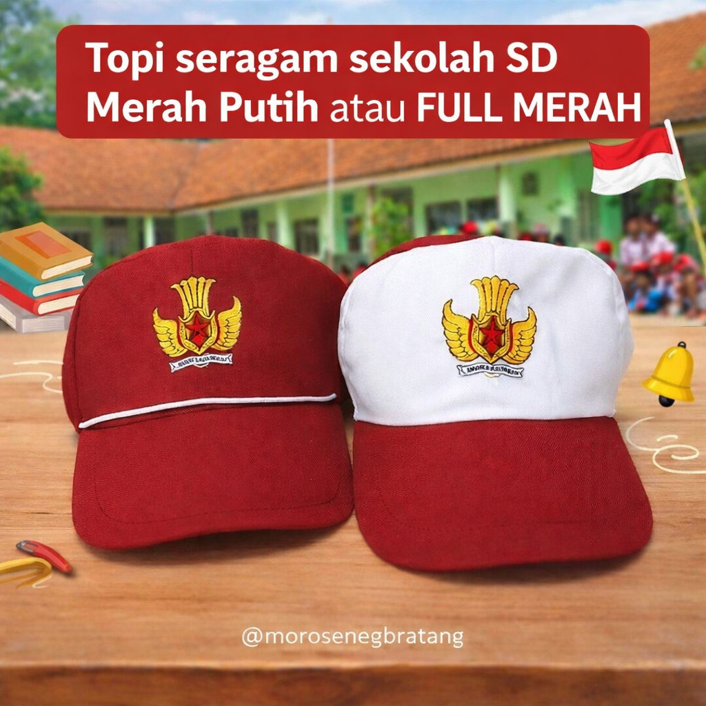 Jual Topi seragam sekolah SD Merah PUtih atau FULL MERAH / MR PT NEGRI ...