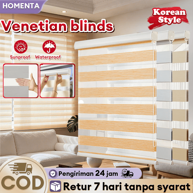 Homenta Zebra Blind Rainbow Tirai Venetian Blinds Putih/Abu-Abu/Coklat Muda Tirai Gorden Gulung Roll Tirai Jendela Aesthetic Tirai Minimalis Tirai Lipat Gorden Jendela Aesthetic Tirai Korea Dimout