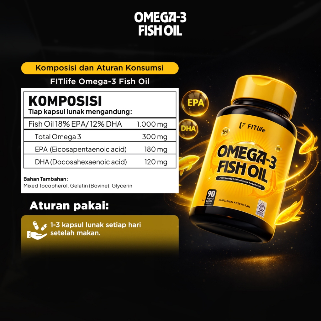 Jual FITlife Omega-3 Fish Oil 90 Kapsul Lunak - Suplemen Jantung, Otak ...