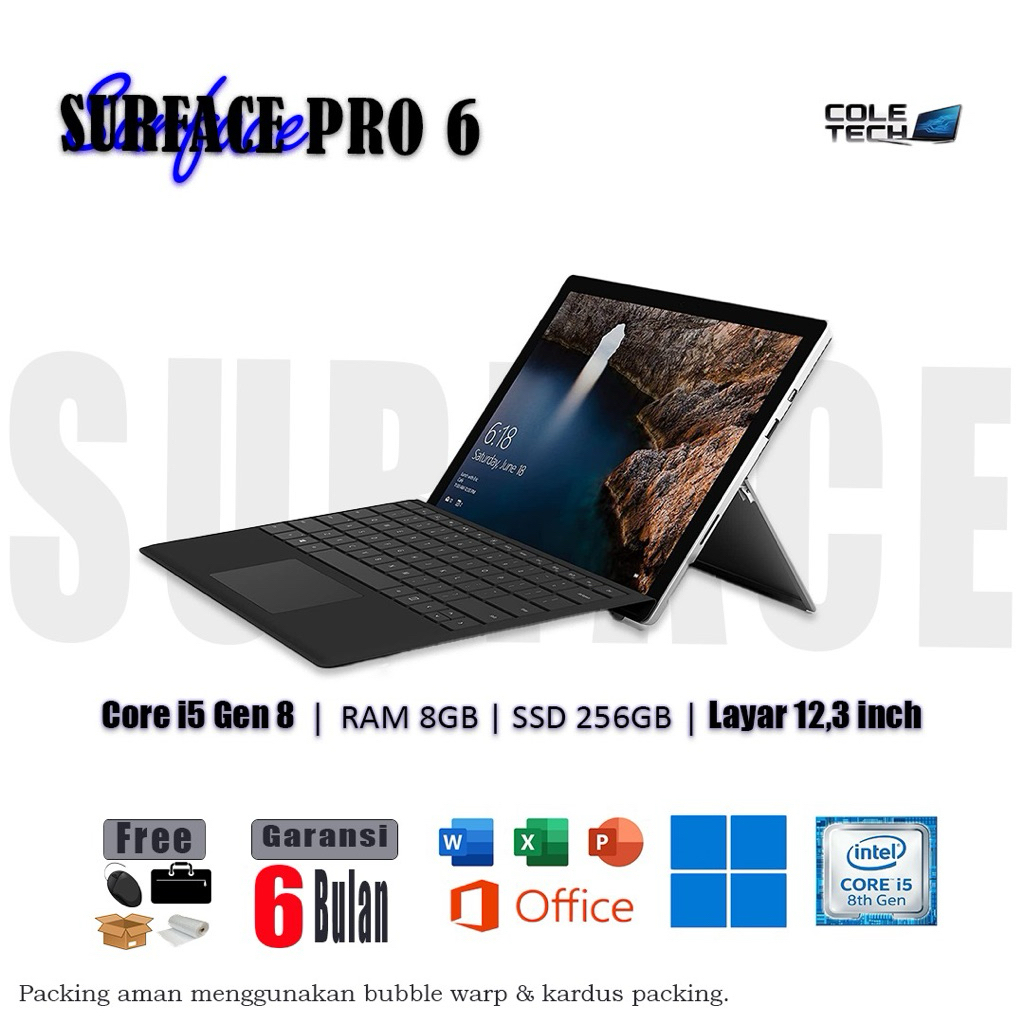 Jual Microsoft Surface Pro 6 core i5 Gen 8 Ram 8GB SSD 256GB 2in1 ...