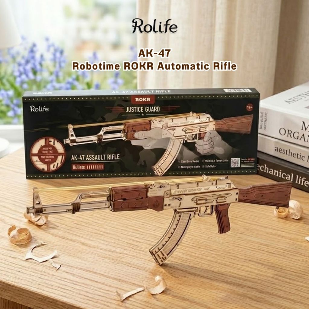 Jual ROLIFE Robotime ROKR Automatic Rifle AK-47 3D Wooden Assembly Gun ...