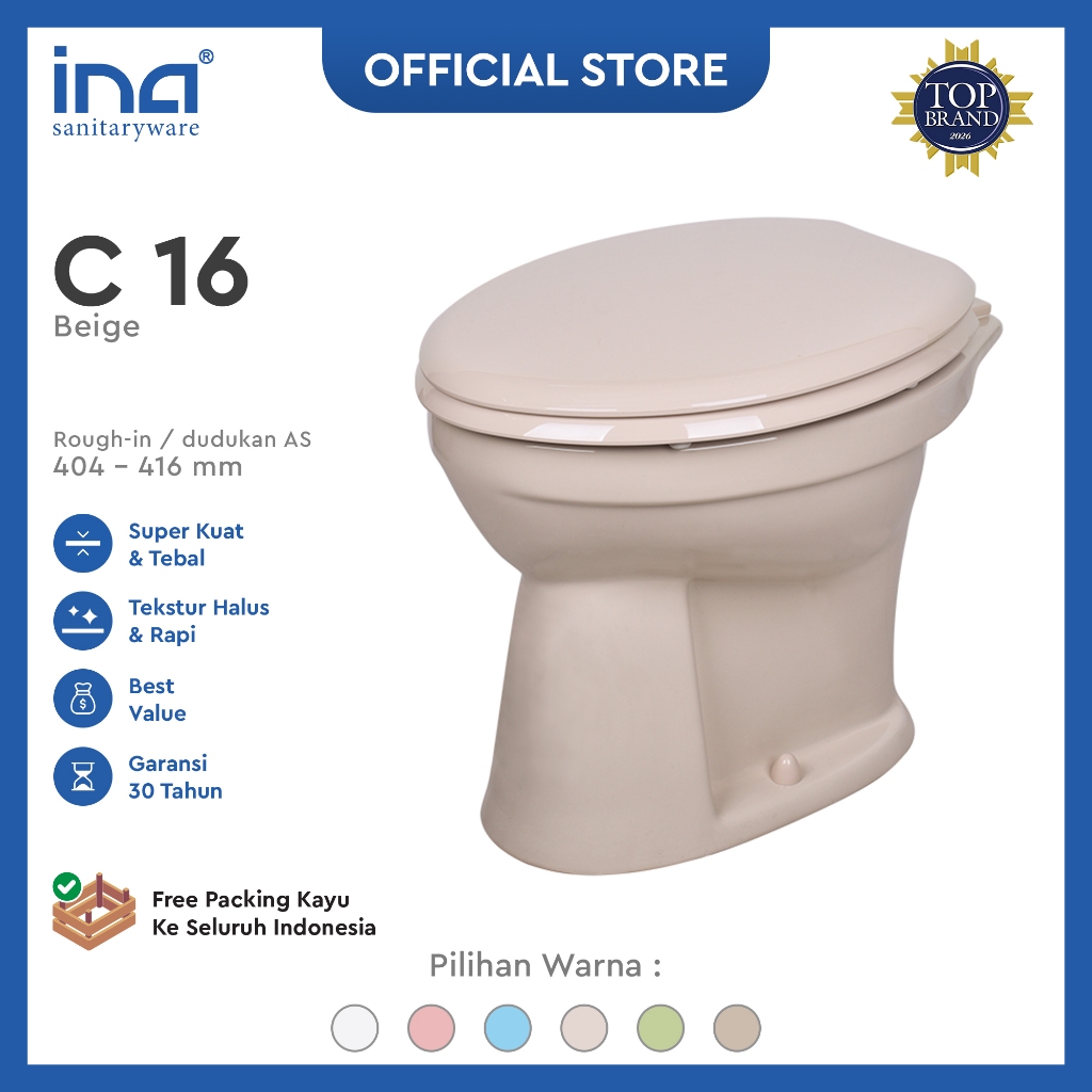 Kloset Duduk Tanpa Tangki Beige INA C-16 Siram | Toilet Duduk