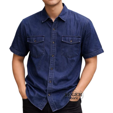 Kemeja Jeans Pria Denim Lengan Pendek Casual Nyaman