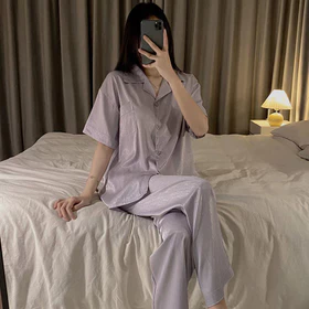 Baju Tidur Piyama Wanita Satin Premium Lengan Pendek Polos Minimalis Korean Style 2025