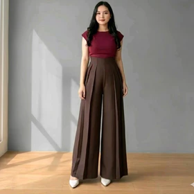 Laviie Pants Kulot Highwaist Pallazo Loose Pants Trouser Wanita Celana Kulot Wanita Jumbo