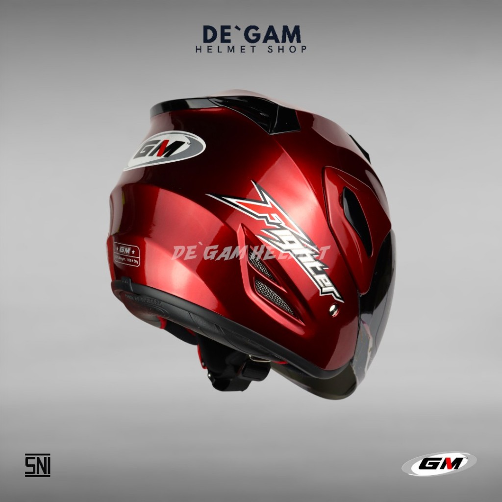 Jual GM Fighter Solid - Royal Red - Helm Half Face | Shopee Indonesia