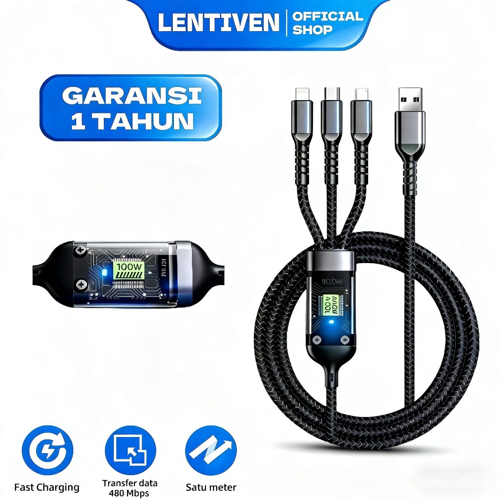 Jual LENTIVEN Kabel Data TYPE C 3 in 1 Fast Charging Untuk Iphone iOS ...