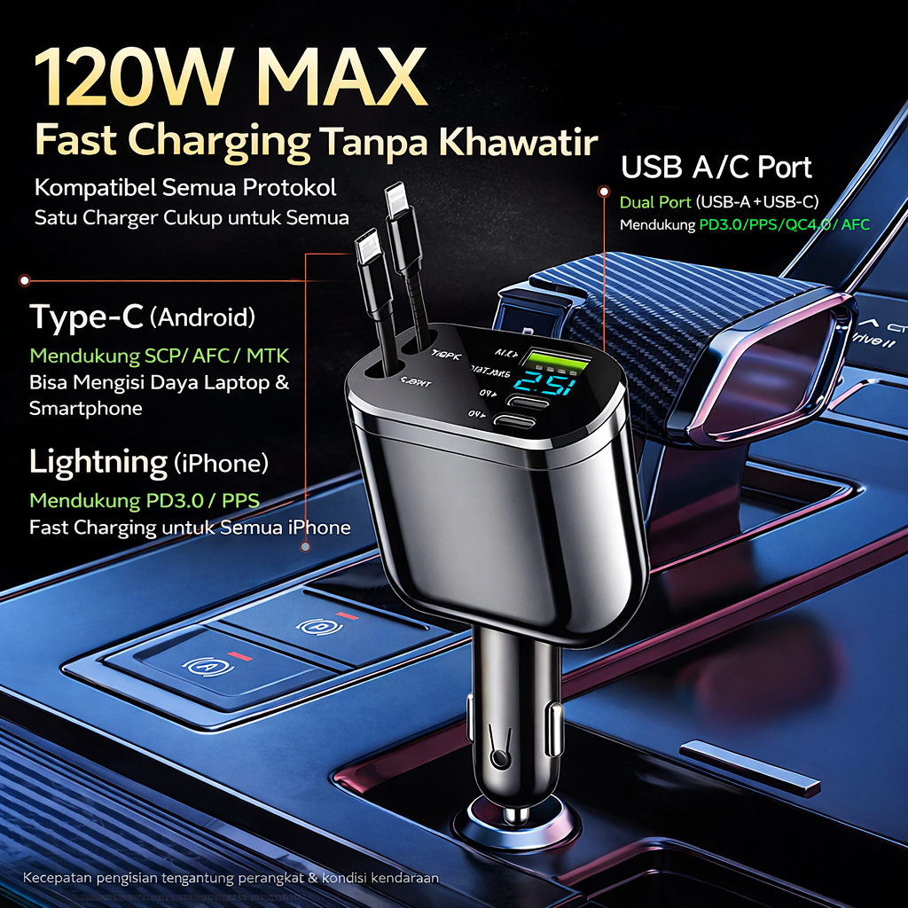 Jual COD Charger Mobil 360W Super Fast Charging Colokan Mobil 4 Port ...