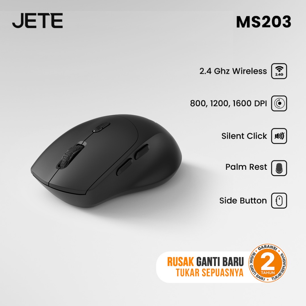 Jual Mouse Wireless JETE MS203 1600Dpi Ergonomic dengan USB Dongle ...
