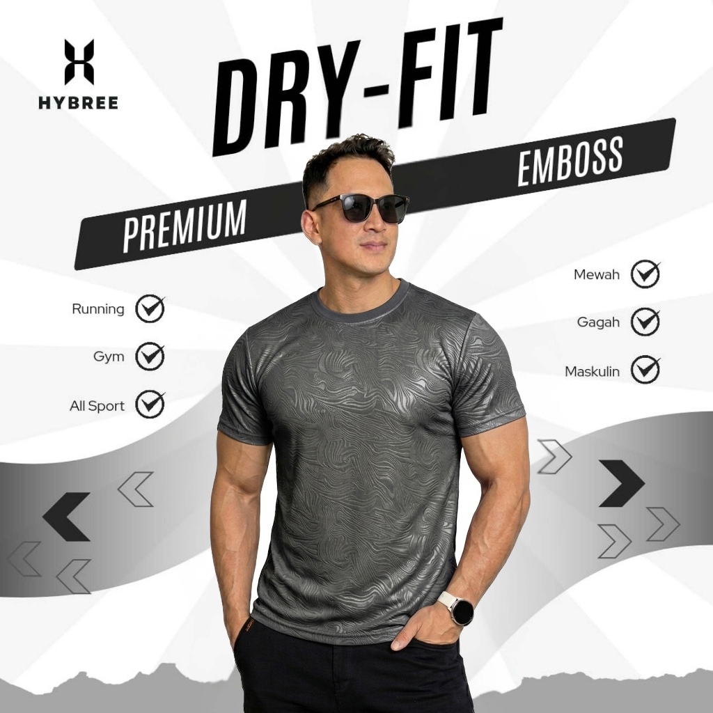 Jual HYBRE Baju Lari Pria Kaos Olahraga Running Dry Fit Embos Body Fit ...