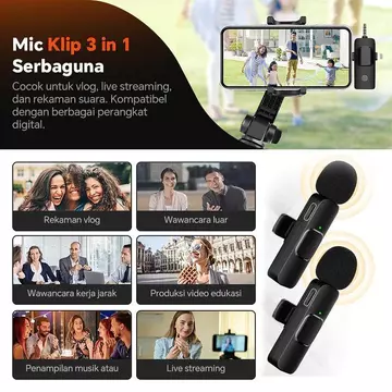 TaffSTUDIO K15 Mic Wireless Lavalier 2 In 1 Dual Microphone 3 In 1 Receiver Jack 3.5mm Type C