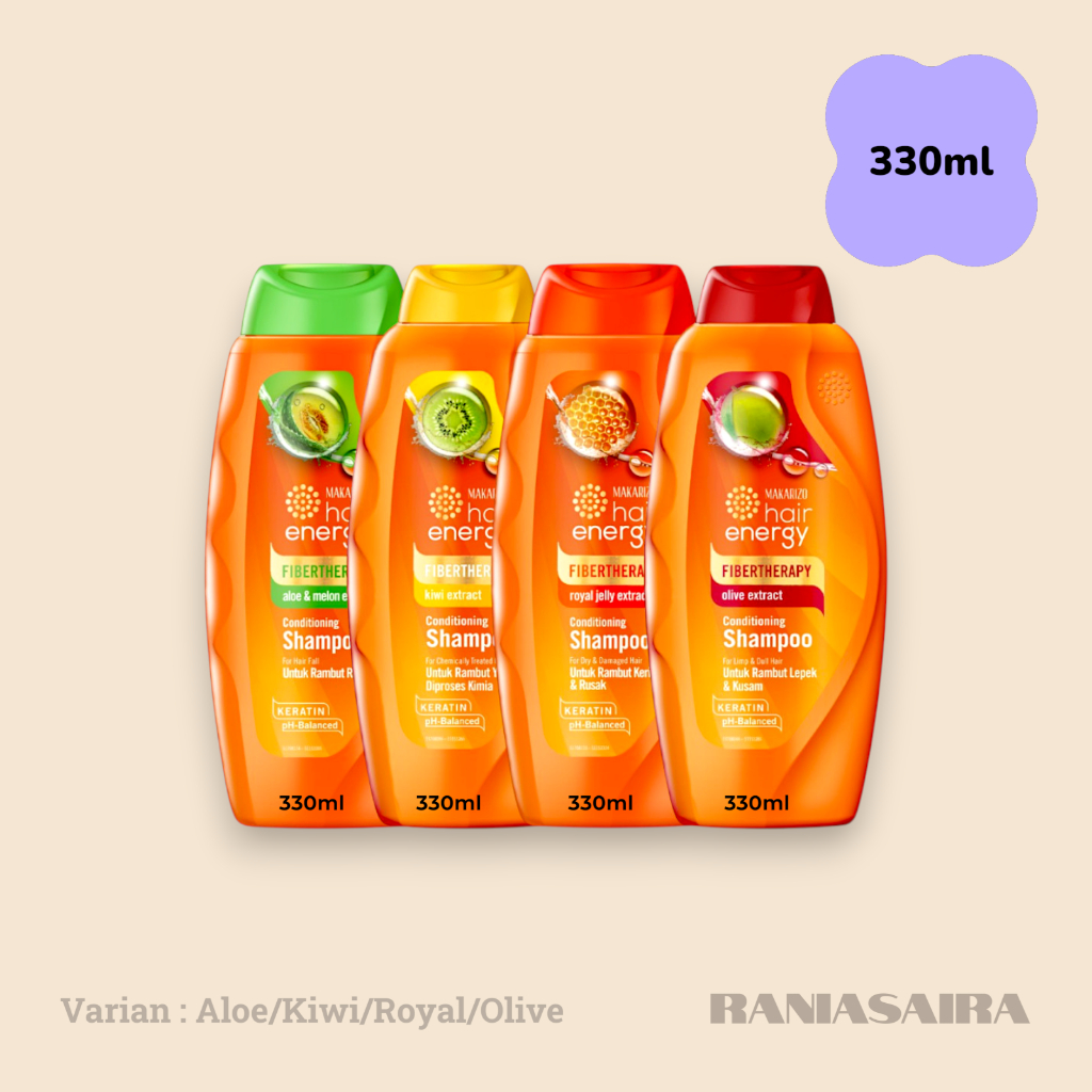 MAKARIZO Hair Energy 330ml (BESAR) Fibertherapy Conditioning Shampoo Rontok Kering Kusam Kimia kusut