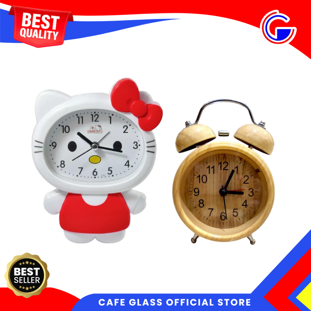 Jam Beker Motif Kayu Aesthetic - Jam Weker Kring Alarm Unik Klasik Vintage - Jam Beker Motif Hello Kitty