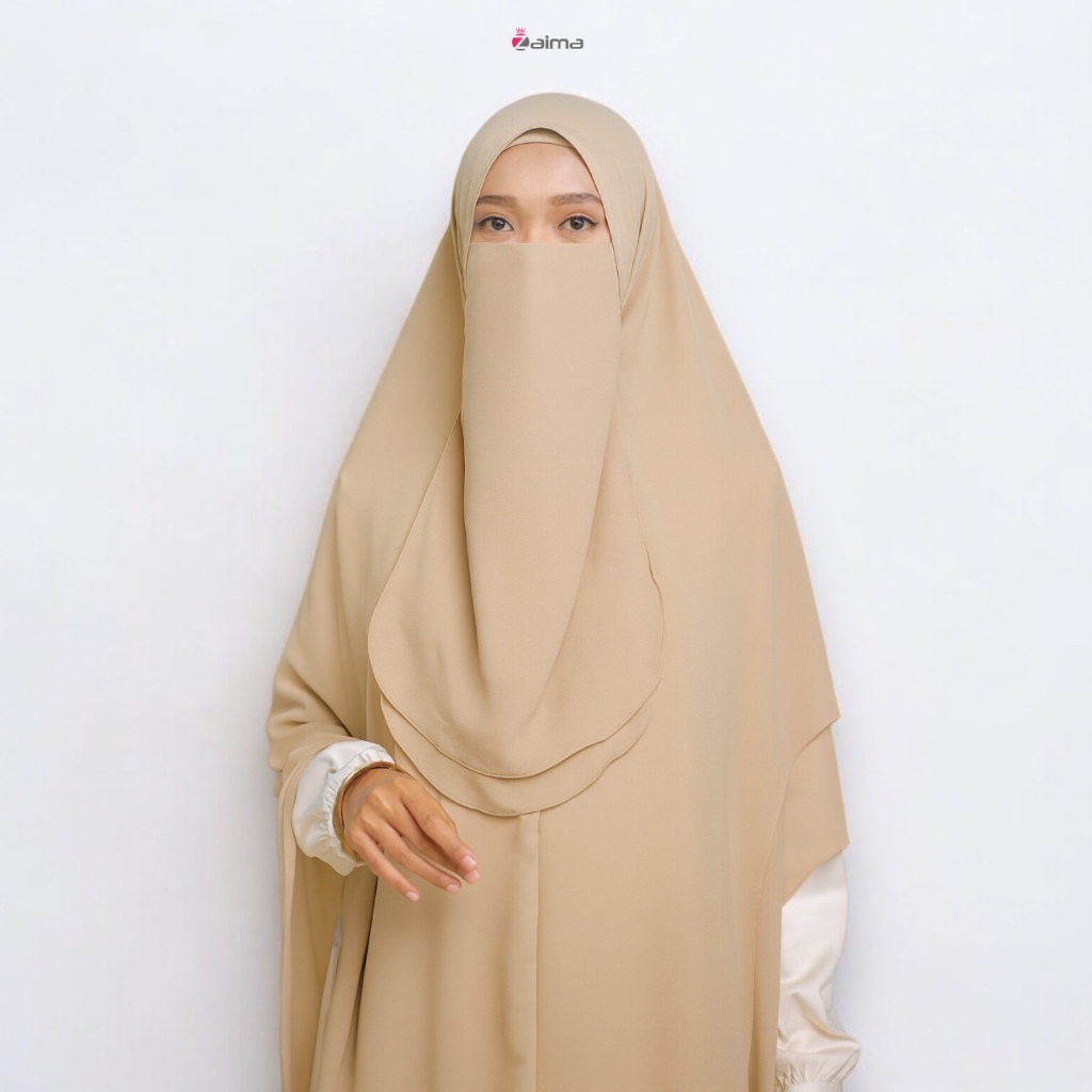 Khimar 2 Layer Haura Ceruti Babydoll Non Pad Jilbab Instan Syari Jumbo Free Cadar Tali