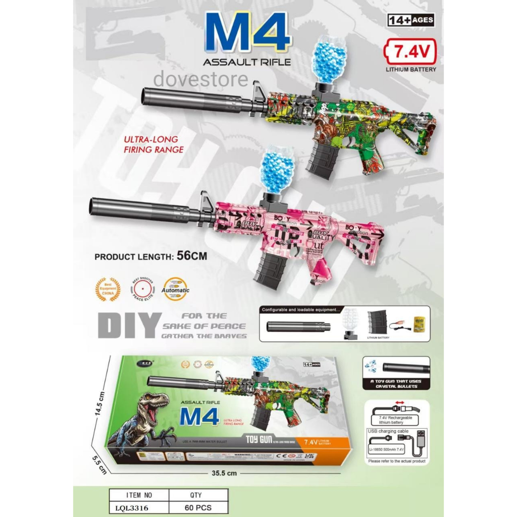 Jual Mainan Pistol Senapan Tembakan Water Gel Blaster Ball Elektrik M4 ...