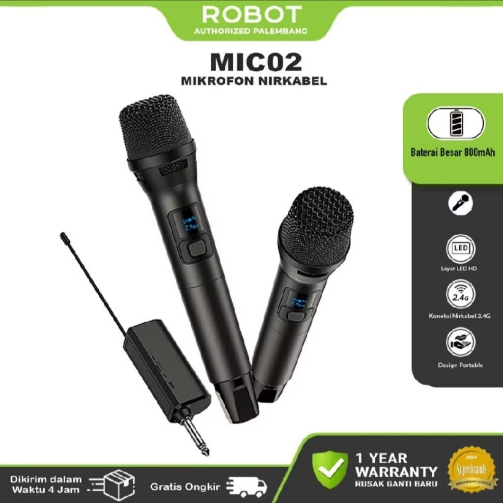 Jual Robot MIC02 Wireless Microphone Nirkabel Dynamic 2.4G Dual Mic ...