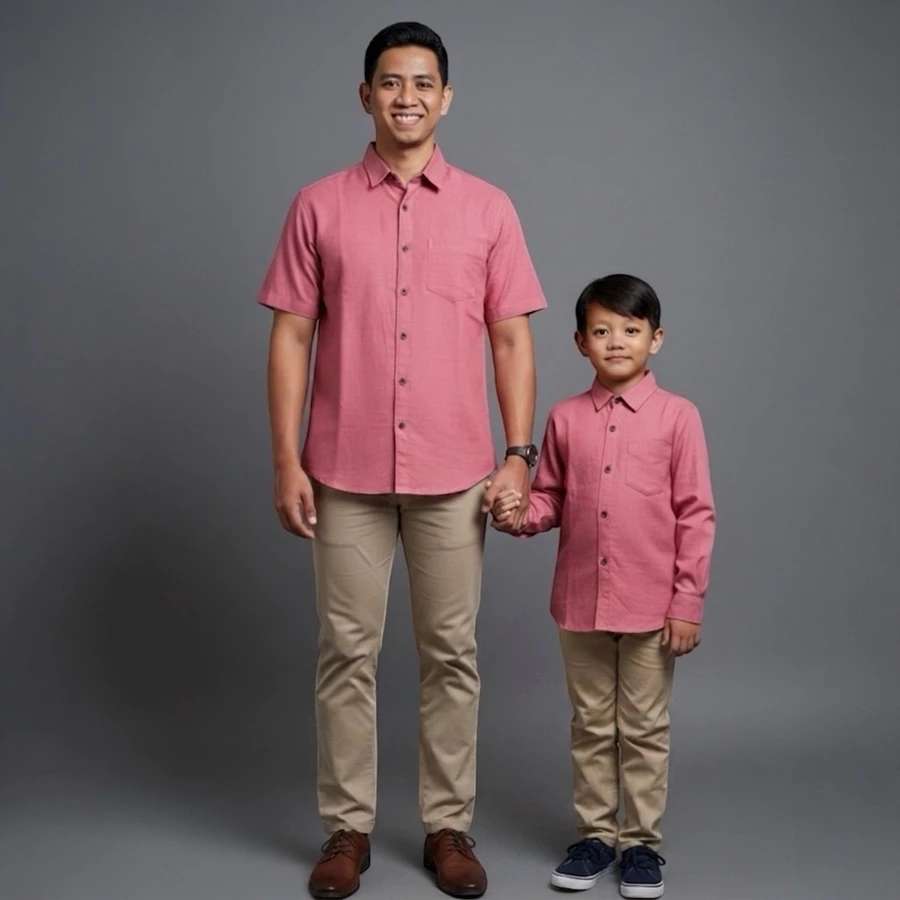 Kemeja Pria Dewasa dan Anak Couple Bahan Katun Sigaret