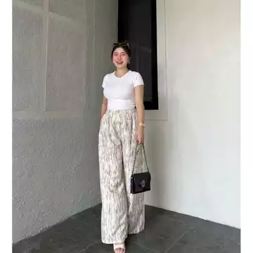 Everyday Pants Motif Abstrak Celana Panjang Wanita Baggy Kantor Kuliah Kulot Pinstripe Celana