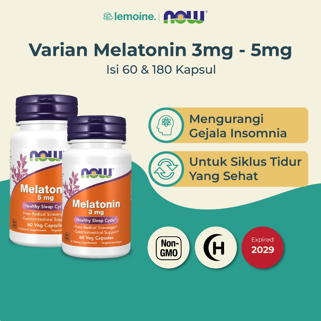 Jual Now Foods Melatonin 3mg 5mg Suplemen Masalah Tidur 60 180 caps ...