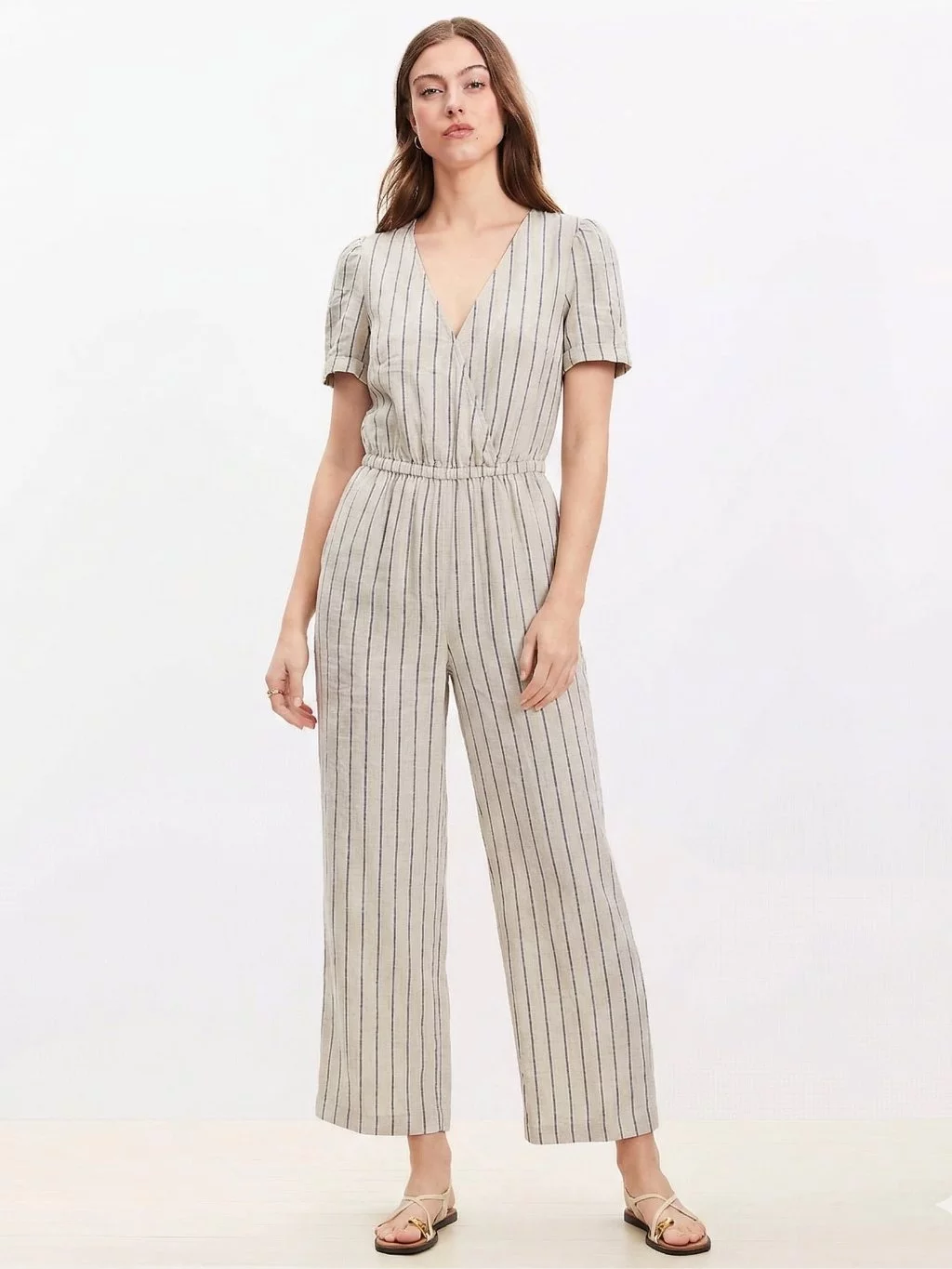 Jumpsuit Wanita Bahan Linen LF Linen-Blend Striped Jumpsuit - 2231