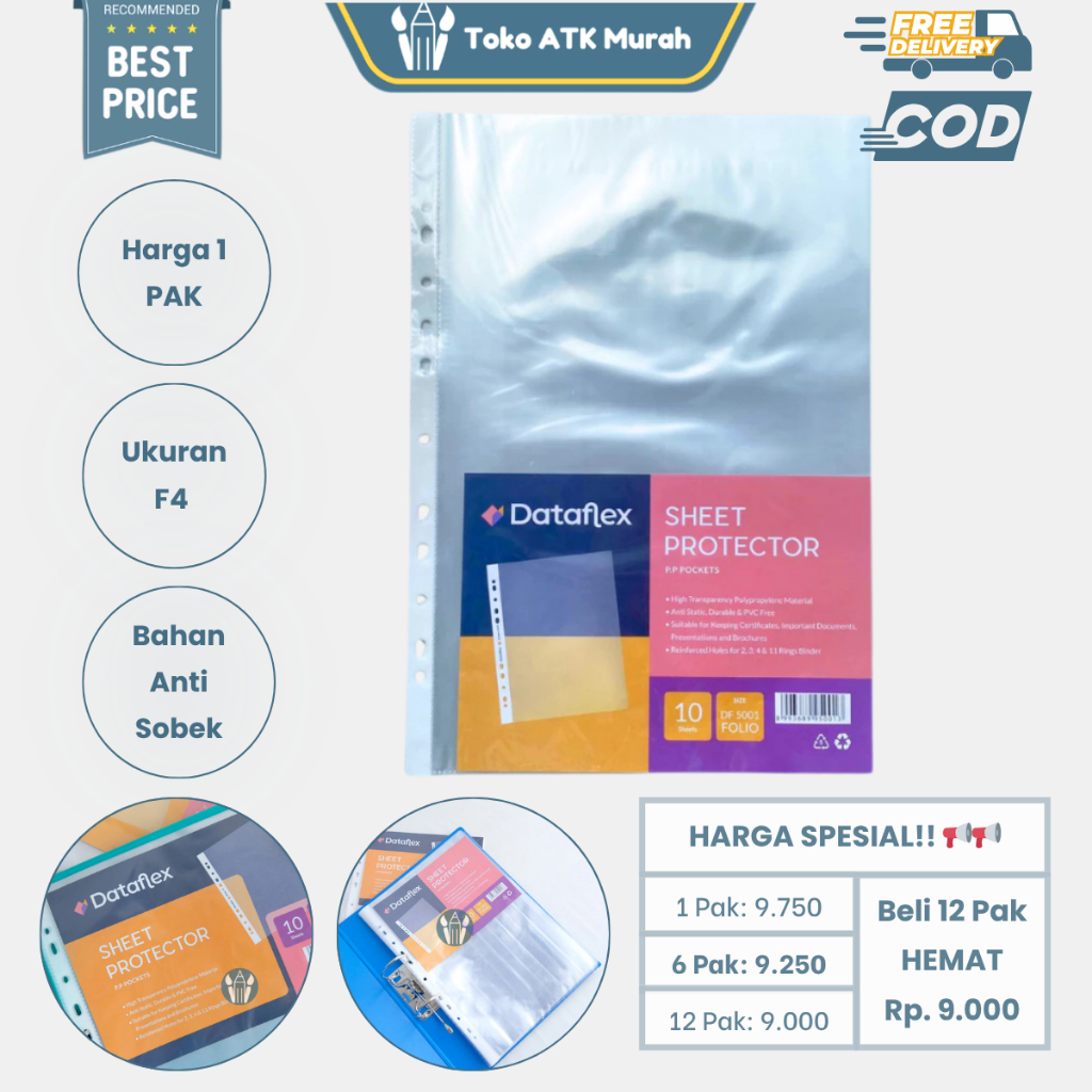 Jual Dataflex Sheet Protector P.P Pockets F4 10 Lembar - Plastik ...