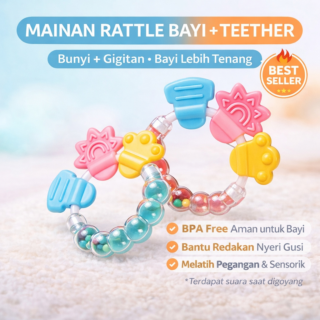 Jual Mainan Rattle Bayi Teether Gigitan Bayi BPA Free Mainan Bayi ...