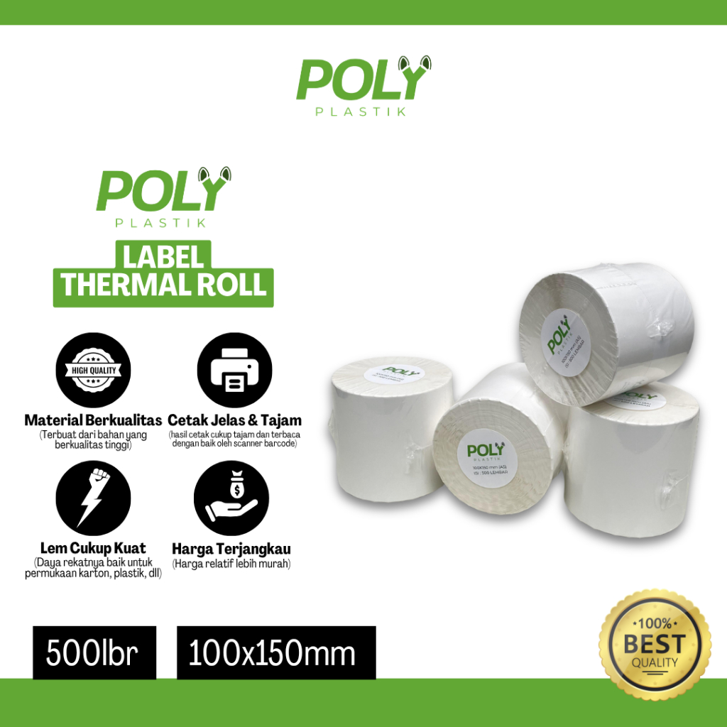 Jual Sticker/Label Thermal Resi 100x150mm Roll Isi 500pcs POLY PLASTIK ...