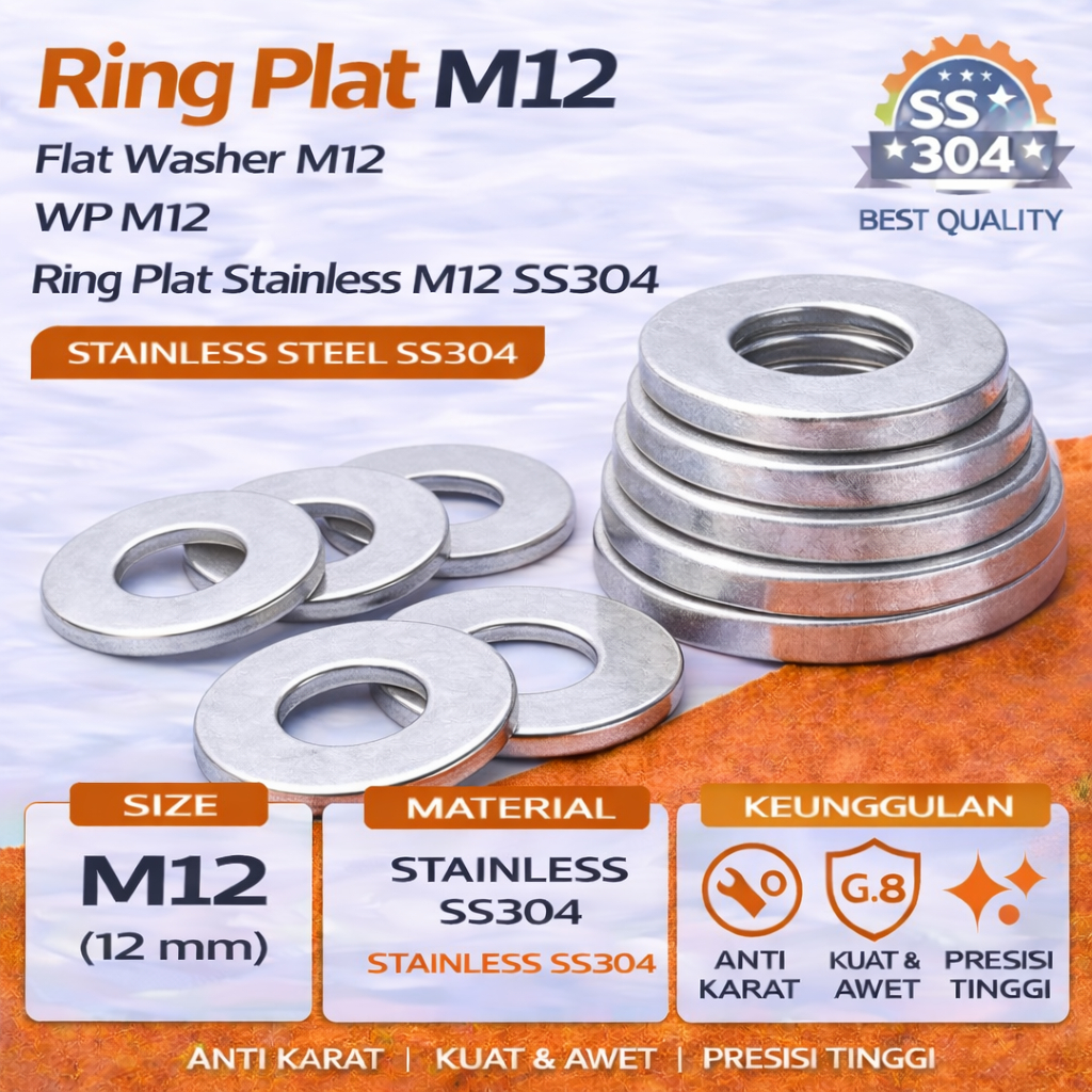Jual Ring Plat M12 / Flat Washer M12 / WP M12 / Ring Plat Stainless M12 ...
