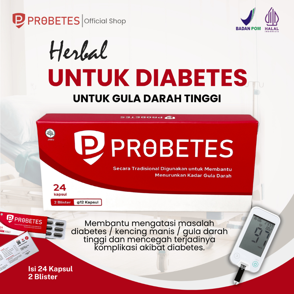 Probetes Herbal Diabetes Untuk Menurunkan Gula Darah Tinggi dan Mengatasi Gejala Diabetes/ Gula Darah Tinggi/ Kencing Manis Isi 24 Kapsul Praktis Tuntaskan Sampai Ke Akar Masalah