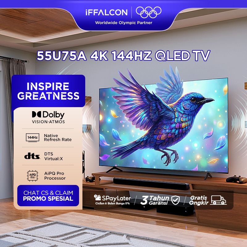 Jual iFFALCON 55 inch U75A - 144Hz/288Hz VRR - 4K QLED TV - AiPQ Pro ...