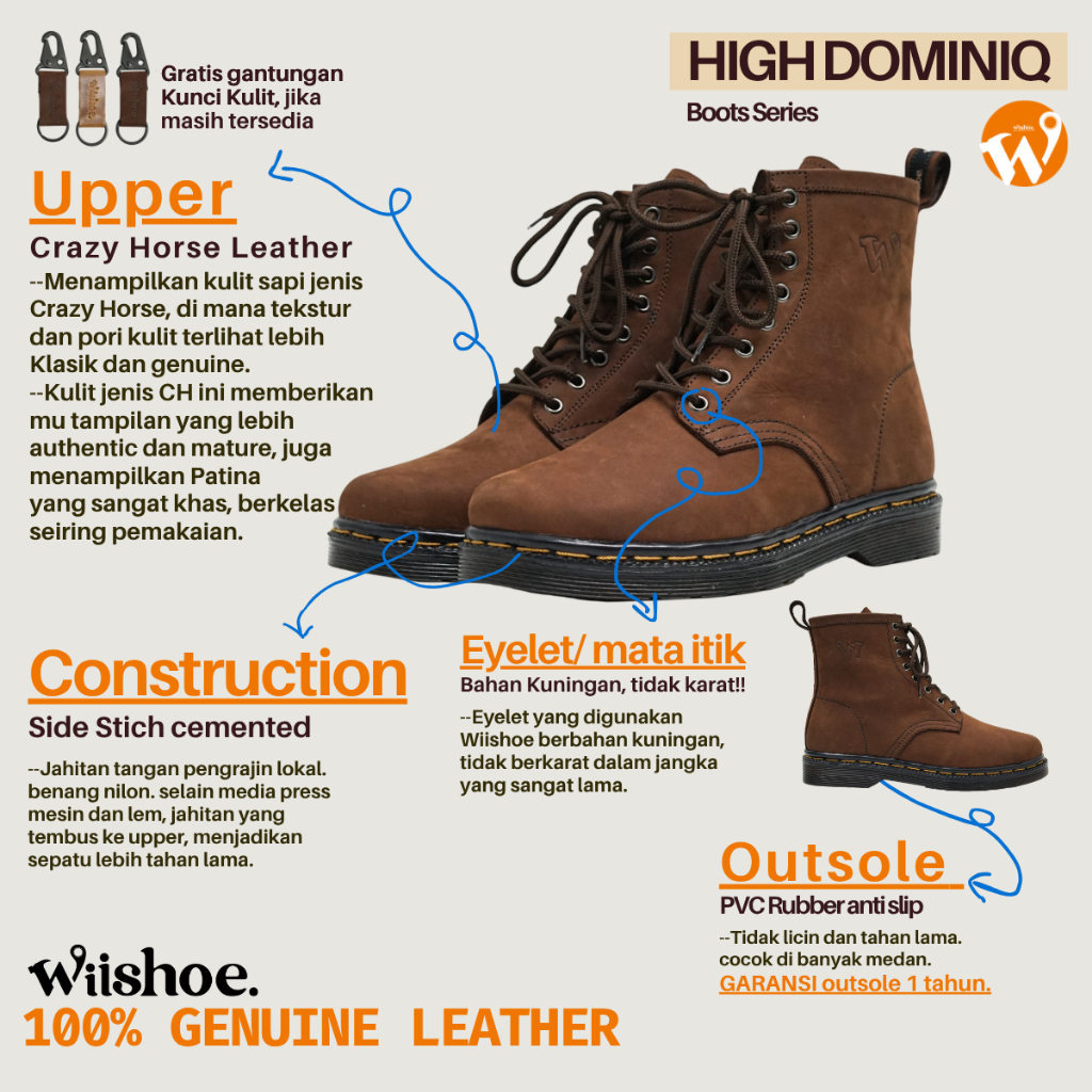 Jual Wiishoe I High Boots Crazy Horse Brown Sepatu Formal Pria Wanita ...